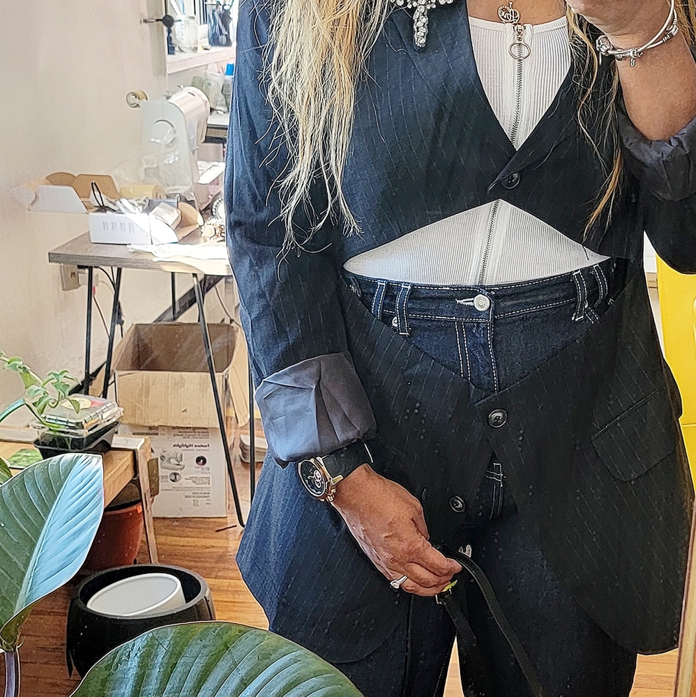 Topshop Black Pinstripe Blazer, CUT OUT, BUTTON